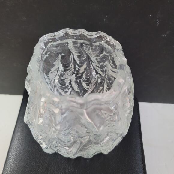 Vintage Ingrid Glashutte Ice block MCM vase 5.5" tall Clear Glass Bark Texture - Picture 3 of 7
